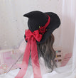 Lolita Halloween Retro Witch Hat Masquerade Rose Big Bow Wizard Hat Gothic Magical Girl Hat Cosplay Accessories Party Decor