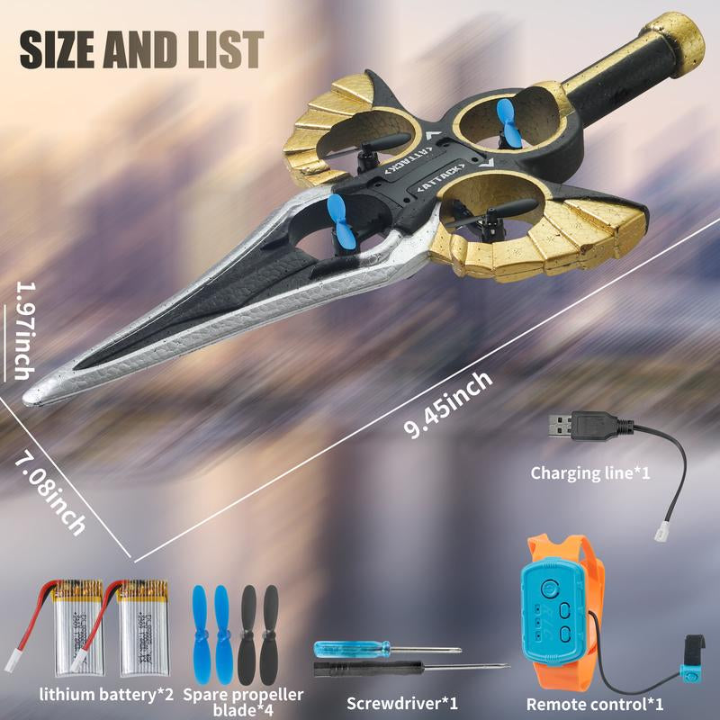 LED Flying Spin Sword Toy with Wrist Remote & Extra Batteries