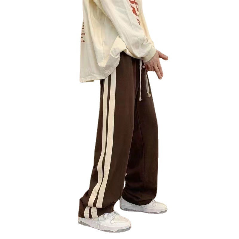 Brown American Retro Casual Pants Women's High Street Drawstring Velvet Padded Loose