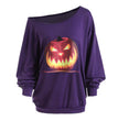 Cross Shoulder Halloween Angry Pumpkin Print Top