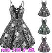 Women's Halloween Skull Print Sling Straps Waist And Large Retro Dress