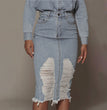Mid-length Dress Blue Denim Retro