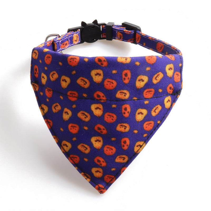 Halloween Pumpkin Cat Collar Two Piece Set Kitten Collar Saliva Bib