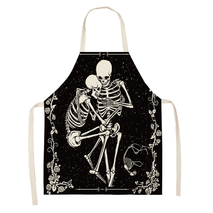 Halloween Skull Printed Cotton And Linen Apron