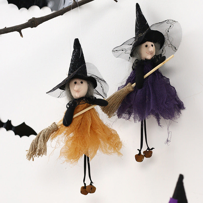 Halloween Decoration Broom Witch Doll Pendant