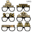 6pcs-12pcs Black Gold 3D Glasses 2024 Happy New Year Children Kids Party Photograph Decoration Props