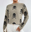 Jacquard Crewneck Pullover Knitted Sweaters For Women Casual Skull Halloween Sweater Autumn And Winter Tops