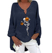 Halloween Themed Print V-neck Cotton Linen Long Sleeve Shirt For Women