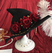 Lolita Velvet Witch Hat Halloween Wide Brim Rose Witch Hat