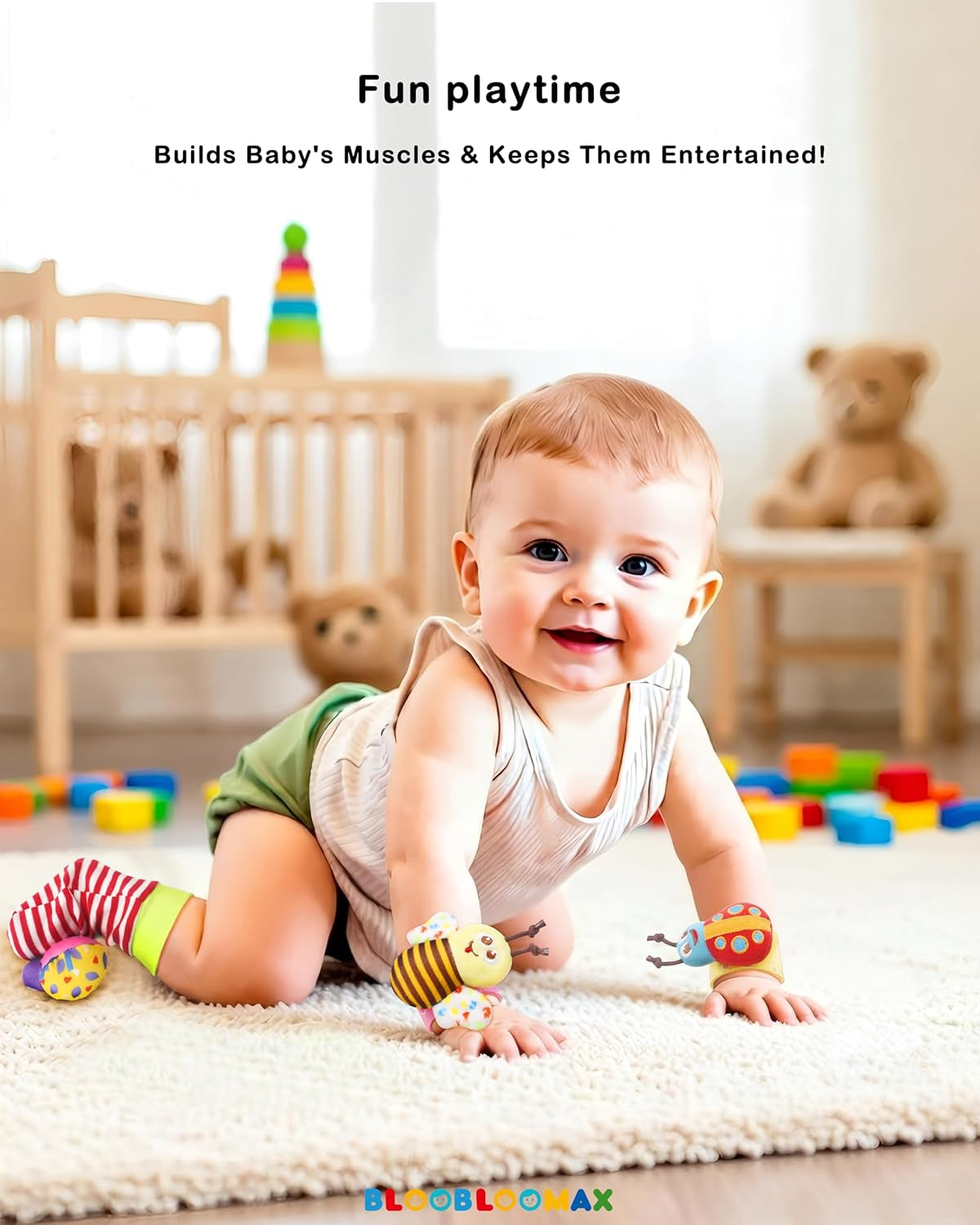 Wrist Rattles Foot Finder Rattle Toy for 3-6 Months Baby, Feet Leg Ankle Socks Arm Hand Bracelet Shaker for 6-9 Months Infant Boy & Girl, Gift Set for 0-2 Years Newborn Babies (5 Pcs-C)