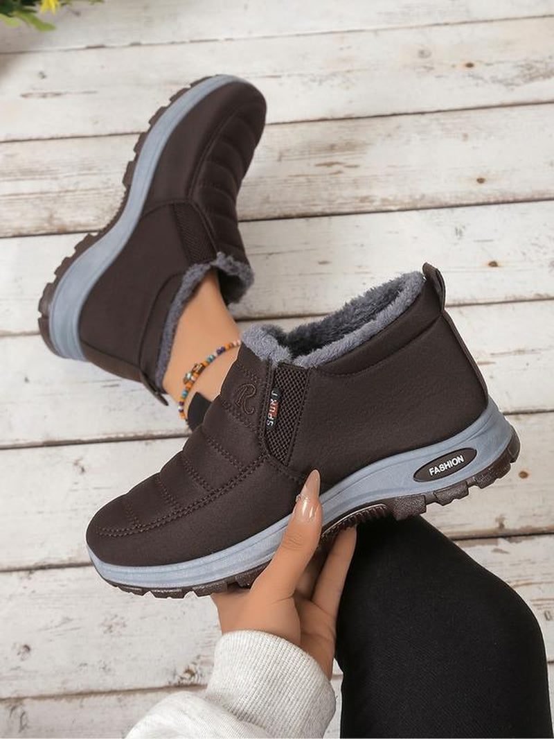 (Runs Small 1 Size) Warm Fleece Lined Slip-On Sneakers, Anti-Slip Soft Sole Casual Shoes, Comfortable Versatile Footwear for Daily Wear