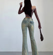 Women's American-style Rivet Wear High Waist Flared Jeans