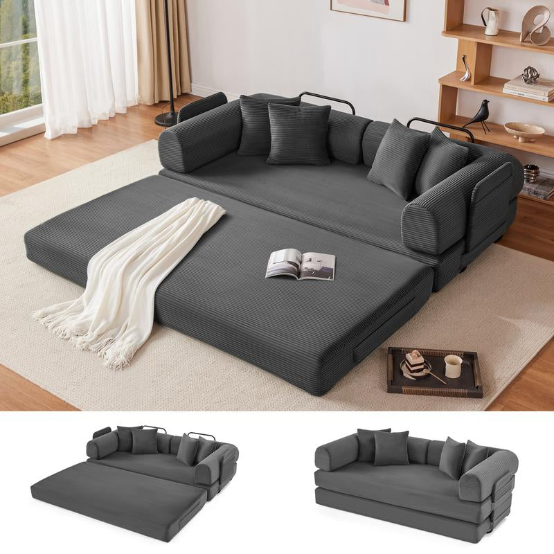 79" Oversized Boneless Couch with 4 Pillows,5 in 1 Convertible Sleeper Futon Sofa Bed with Deep Seat,Corduroy Foldable Modular Floor Pull Out Couch for Living Room,No Assemble