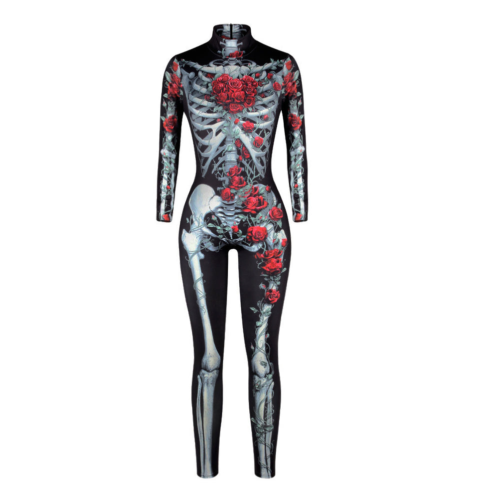 AliExpress Explosive Halloween Skull Digital Printed Skinny Jumpsuit