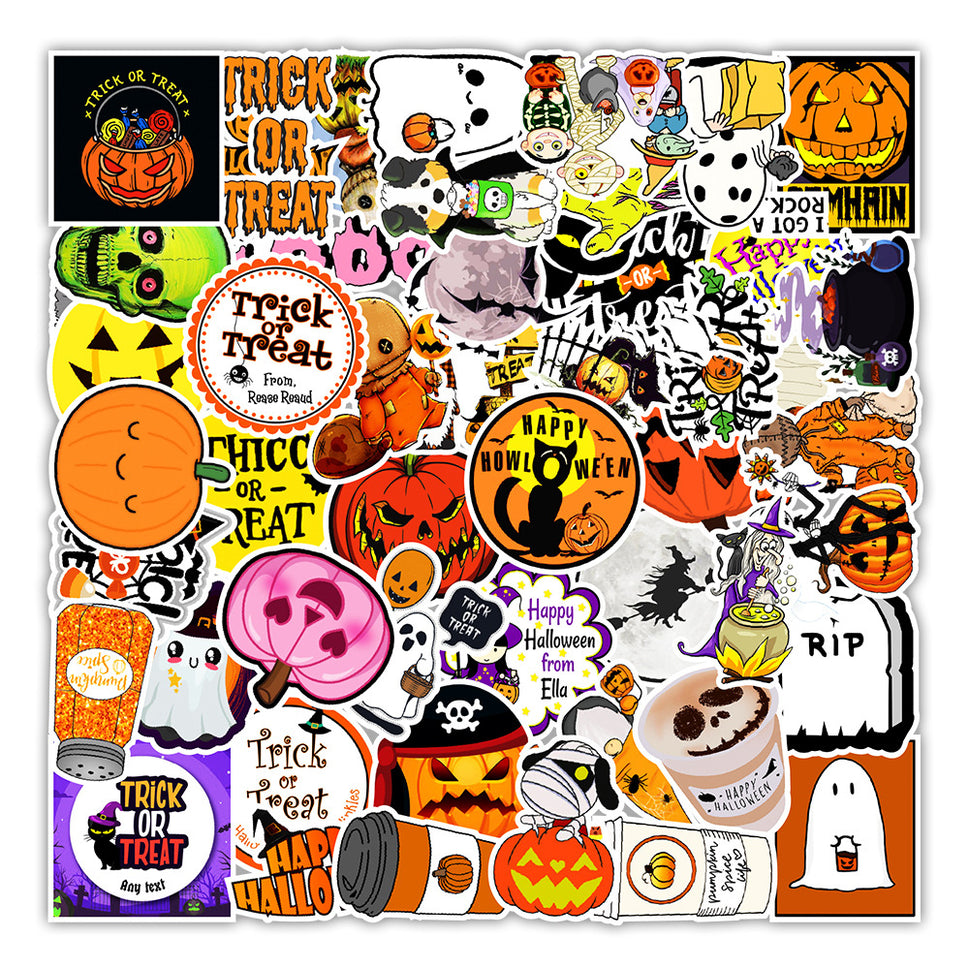 50 Halloween Doodle Stickers Laptop Water Cup Refrigerator Sticker Waterproof