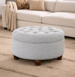 Home Decor | Button Tufted Woven round Storage Ottoman | Ottoman with Storage for Living Room & Bedroom (Light Blue)