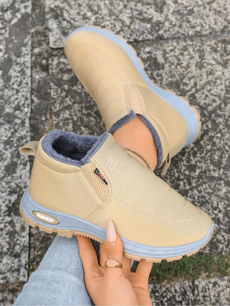 (Runs Small 1 Size) Warm Fleece Lined Slip-On Sneakers, Anti-Slip Soft Sole Casual Shoes, Comfortable Versatile Footwear for Daily Wear