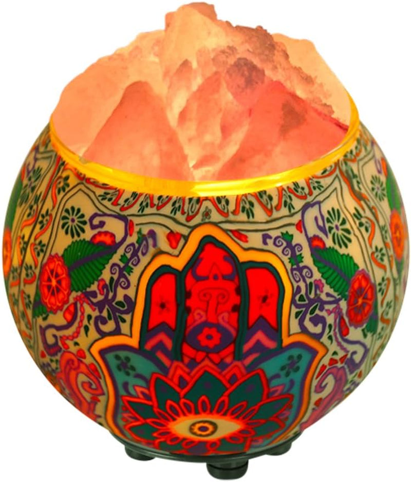 Himalayan Salt Lamp with UL Listed Dimmer Cord, Original Salt Crystals in a Handcrafted Artisan Bowl, Aromatherapy Salt Lamp (Hamsa)