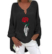 Halloween Themed Print V-neck Cotton Linen Long Sleeve Shirt For Women