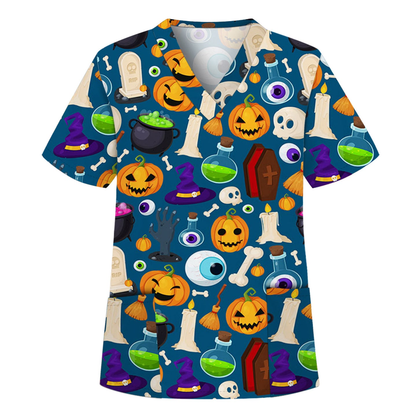 Digital Printed Halloween Short Sleeve Overalls Top