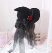 Lolita Halloween Retro Witch Hat Masquerade Rose Big Bow Wizard Hat Gothic Magical Girl Hat Cosplay Accessories Party Decor