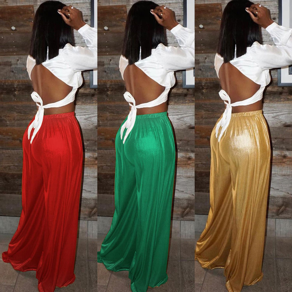 Casual Bronzing Wide-leg Pants Women's Trousers