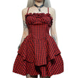 Summer Women's Clothing New Waist-tight Halloween Dark Plaid Sling Lace Puff Dress