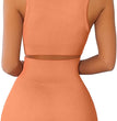 FAFOFA Seamless Workout Sets Cropped Tank Tops for Women Ribbed 2 Piece Yoga Outfits Active Booty Shorts Light Orange S