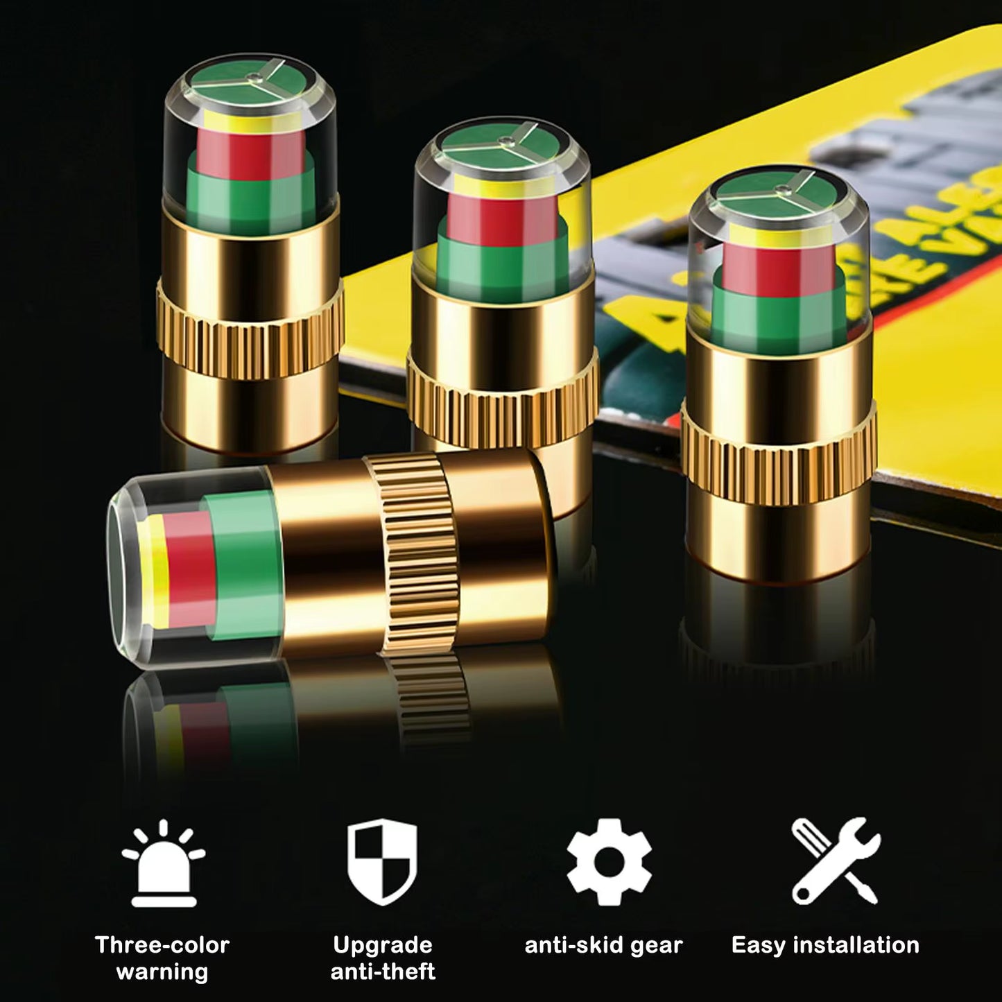 Cars Tire Air Pressure Monitor Alert 4Pcs/Set Indicator Tire Valve Cap Gauge Car Accessories Car Tyre Pressure Gauge Caps Useful