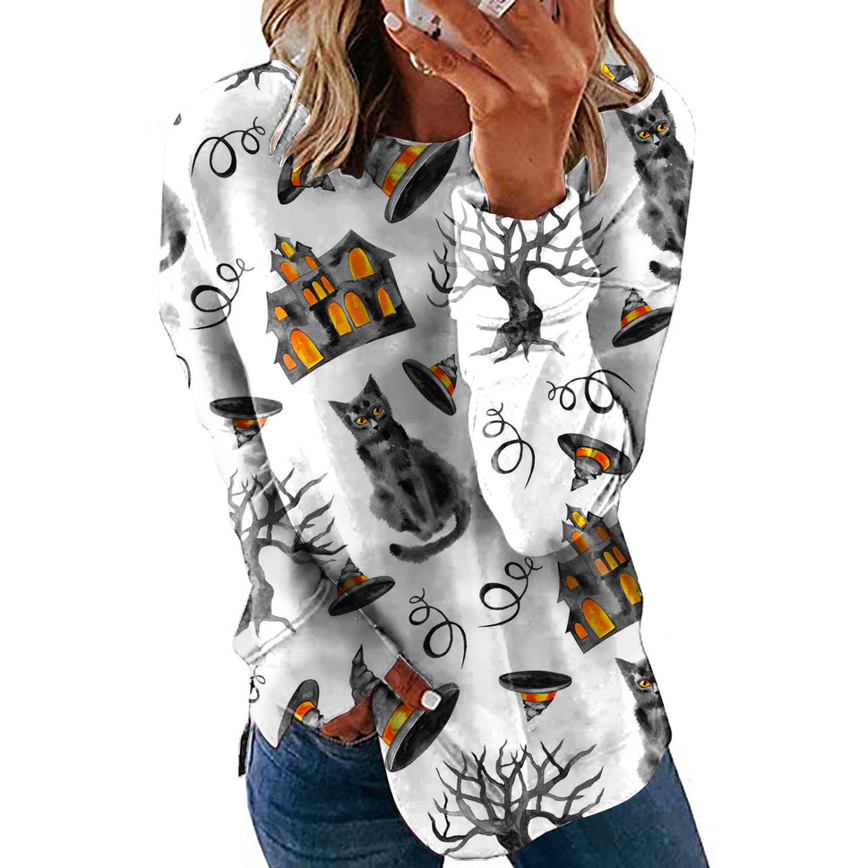 Halloween Sweatshirt Long Sleeve Round Neck Top