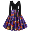 Halloween Burnt Flower V-neck Long-sleeved Sexy Print Big Swing Dress