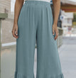 Solid Color Loose Mop Wide Leg Pants Women's High Waist Ruffles