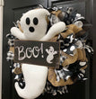 Halloween Wreath BOO Farmhouse-Ghost Wreath Outdoor Front Door Indoor Wall Decor Honeycomb Ghost Smiley Balloon For Halloween