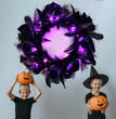 Halloween Black Crow Black Feather Wreath Glowable