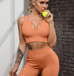 FAFOFA Seamless Workout Sets Cropped Tank Tops for Women Ribbed 2 Piece Yoga Outfits Active Booty Shorts Light Orange S