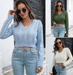 Short twist V-neck sweater