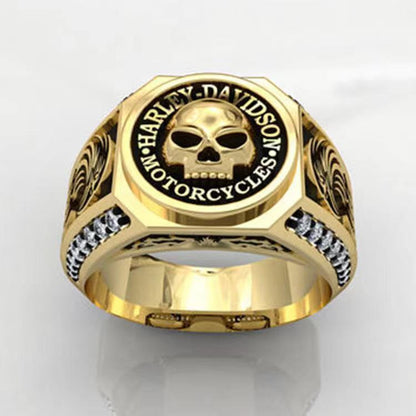 Letter-Embedded Rhinestone Skull Stripe Ring