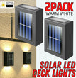 2 Pack New Solar Deck Lights Outdoor Waterproof LED Steps Lamps For Stairs Fence