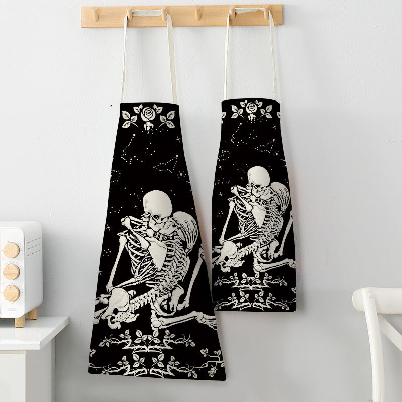 Halloween Skull Printed Cotton And Linen Apron