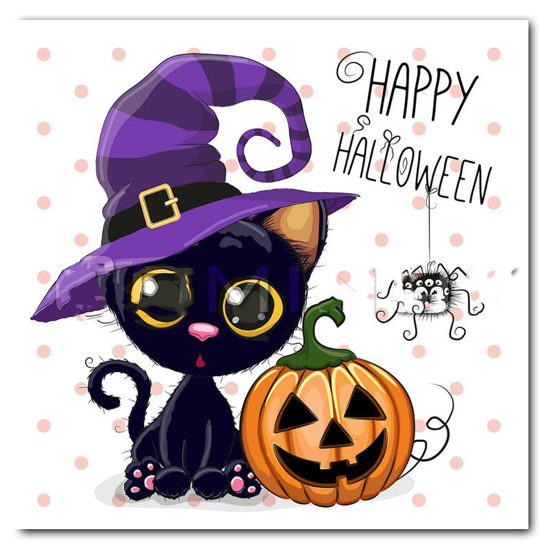 Halloween Cat Square Rhombus Cartoon Embroidery Diamond Painting