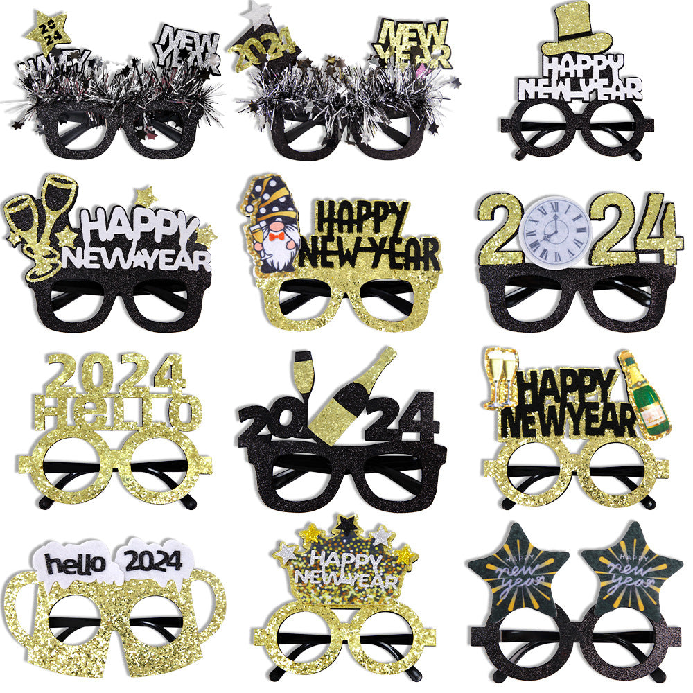 2024 New Year Party Funny Holiday Decorative Glasses Photo Props Glasses Frame