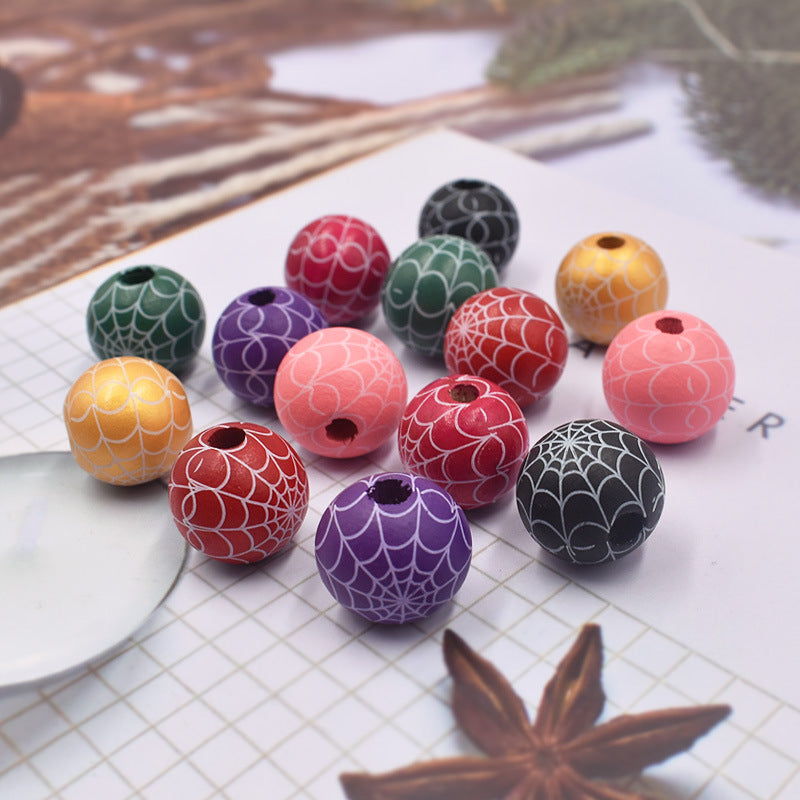 Halloween Spider Web Colored Wood Beads
