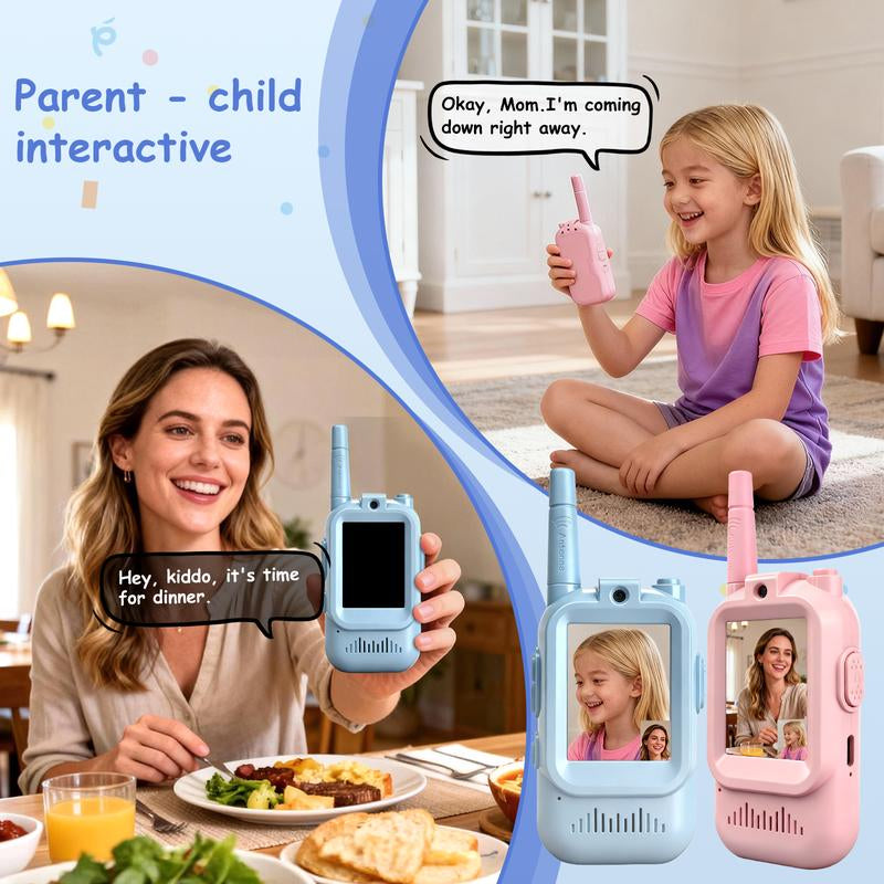 Video Walkie Talkies for Kids, Handheld 2 Pack Rechargeable Video Intercom Kids Walkies Talkies, Indoor Outdoor Toys for Family Games, Outside, Camping, Hiking for Boys Girls Ages 3-12 (Blue/Pink)
