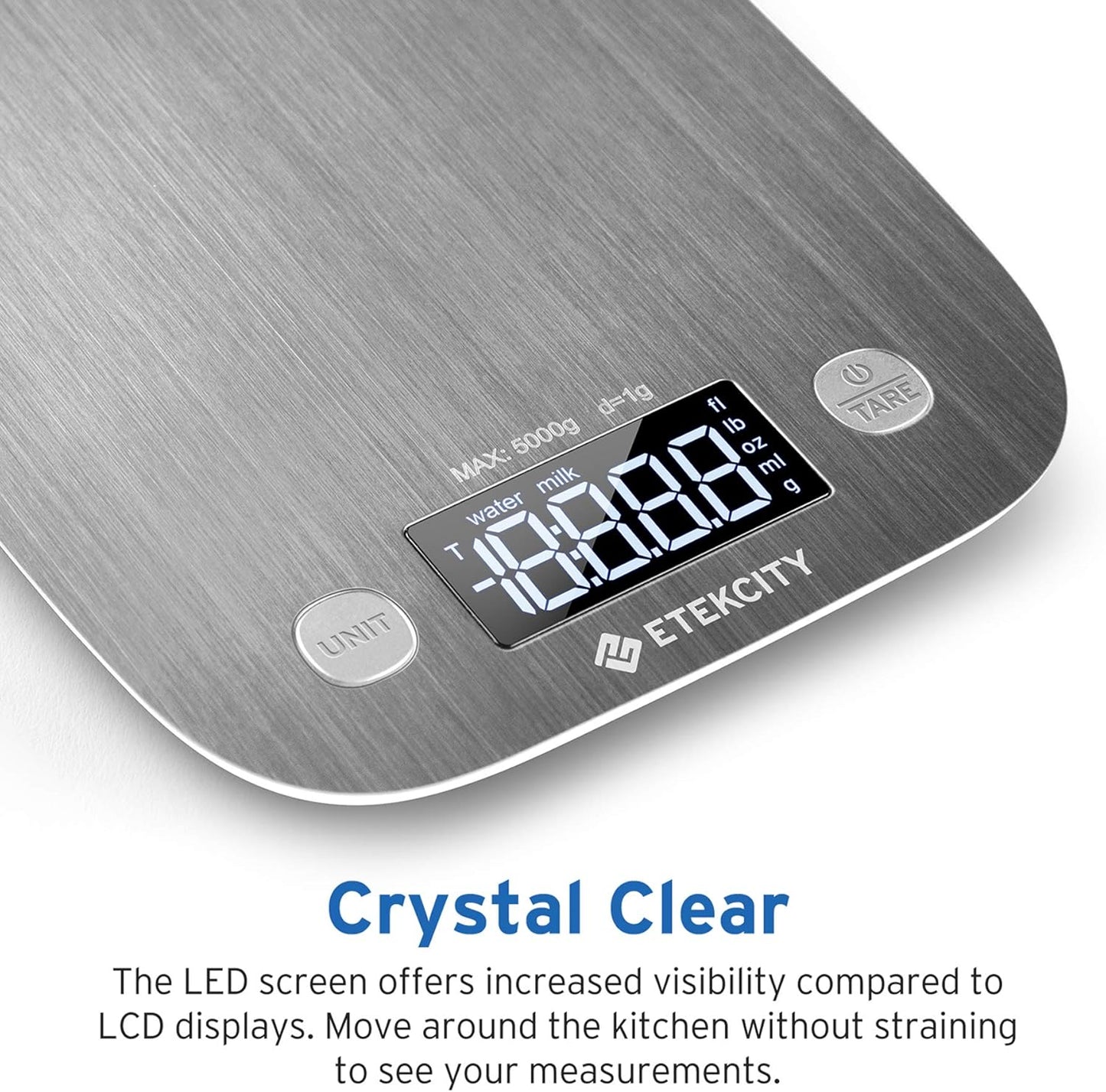 Food Kitchen Scale, Digital Grams and Ounces for Weight Loss, Baking, Cooking, Keto and Meal Prep, Postal Scale for Packages, Liquids, Jewelry, Medium, Silver Stainless Steel