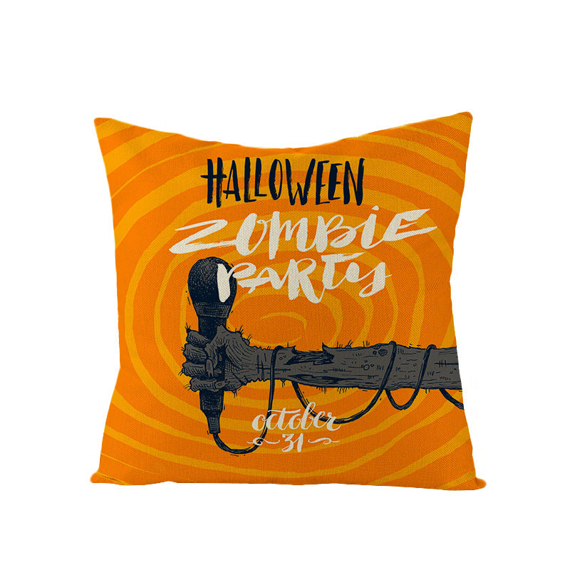 Home Halloween Pumpkin Linen Pillow Cover