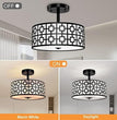 DLLT Flush Mount Ceiling Light: Modern 3-Light Semi Flush Mount Ceiling Light Fixture - Drum Kitchen Lighting Fixture for Dining Room - Black Bedroom Ceiling Lamp with Double Shade