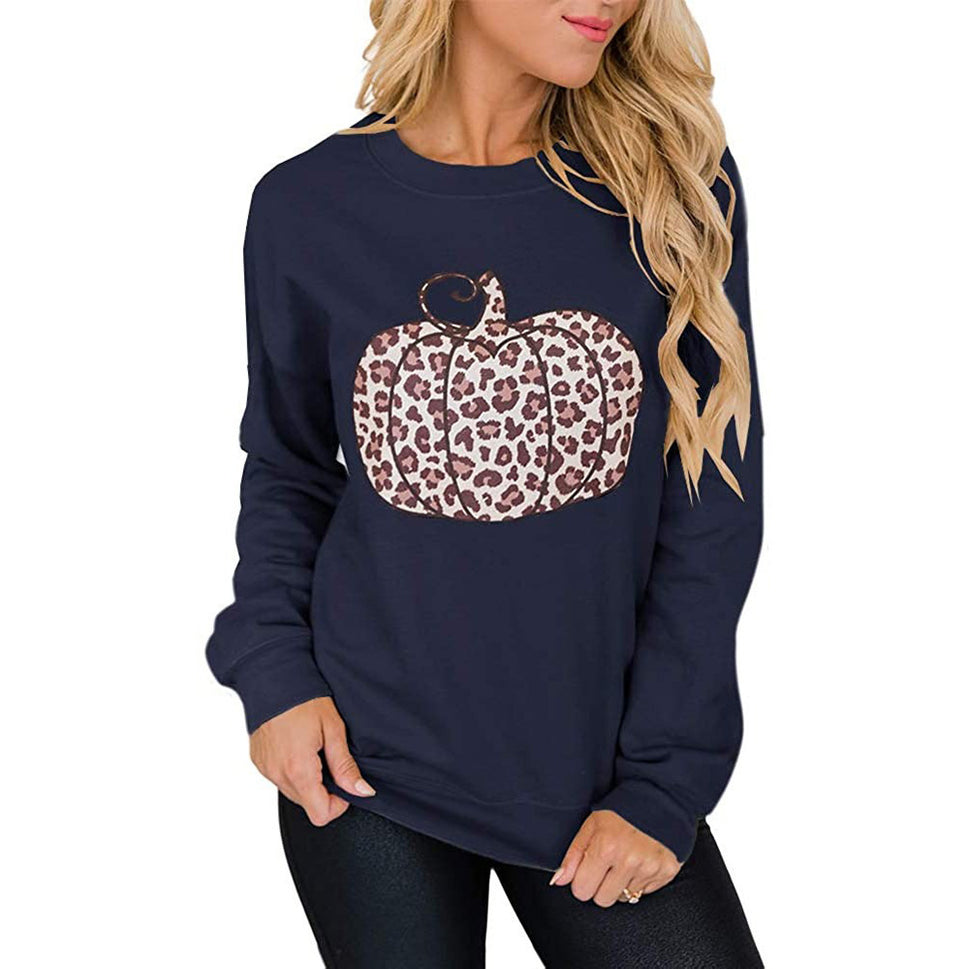 European And American Women's Halloween Leopard Pumpkin Print