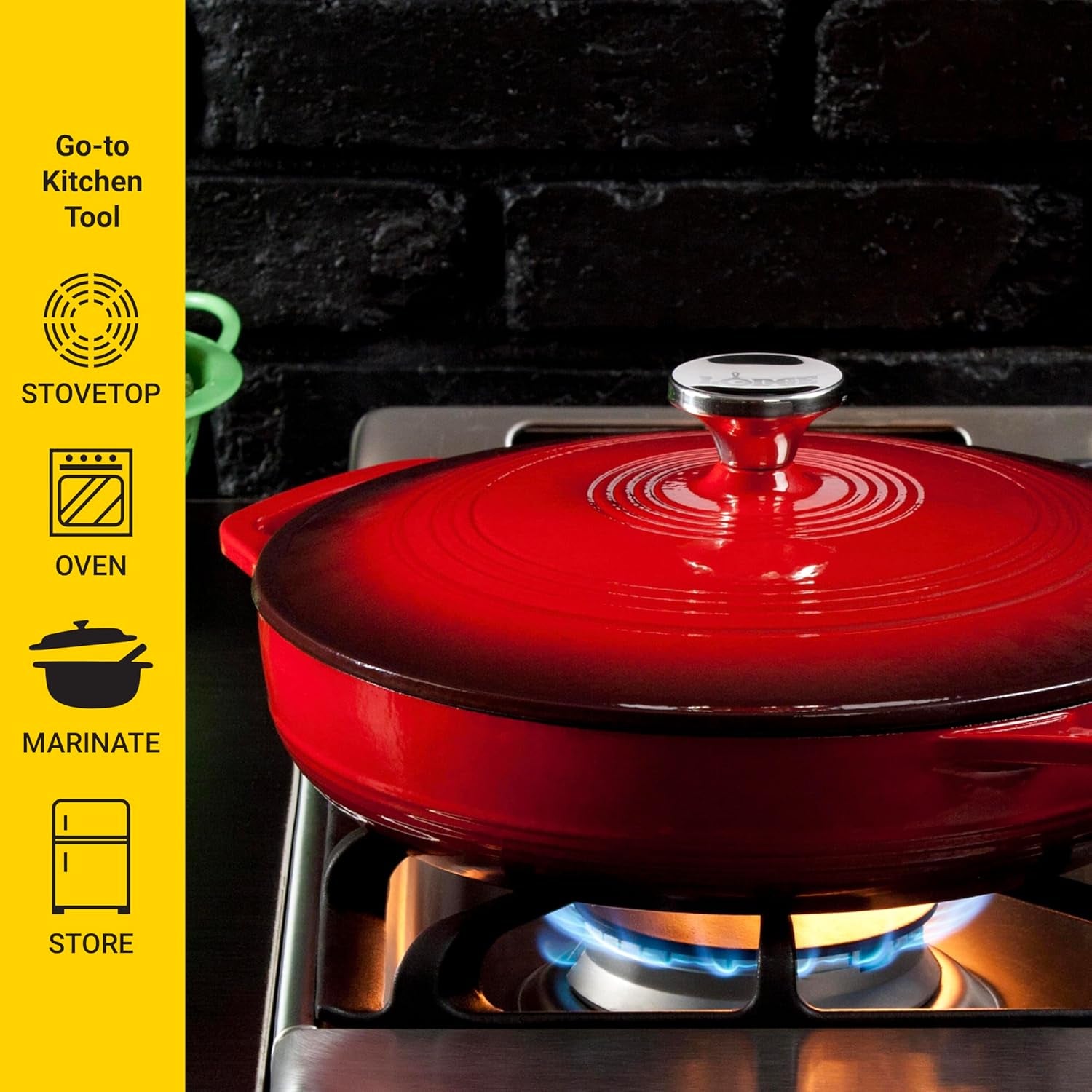 3.6 Quart Enameled Cast Iron Oval Casserole with Lid– Dual Handles – Oven Safe up to 500° F or on Stovetop - Use to Marinate, Cook, Bake, Refrigerate and Serve – Island Spice Red