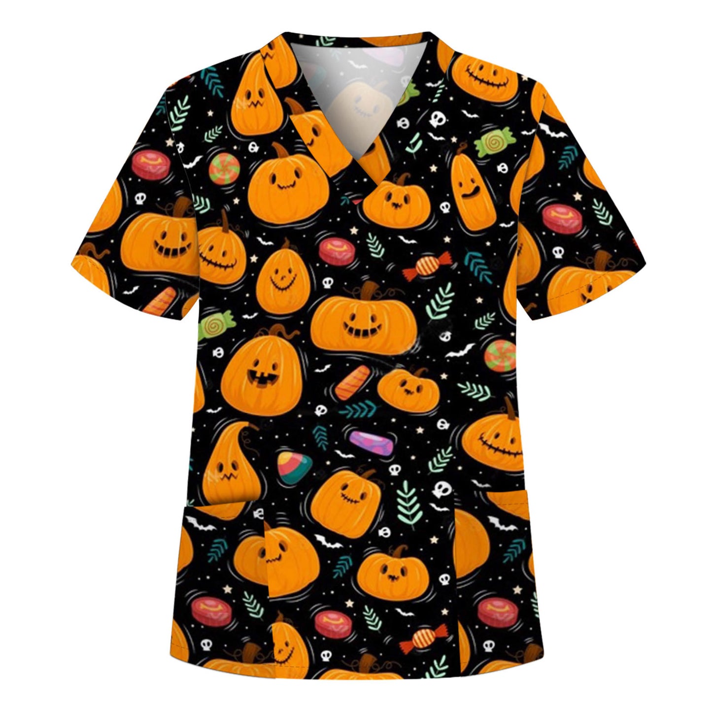 Digital Printed Halloween Short Sleeve Overalls Top