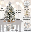 2ft Mini Christmas Tree With Light Artificial Small Tabletop Christmas Decoration With Flocked Snow, Exquisite Decor & Xmas Ornaments For Table Top For Home & Office
